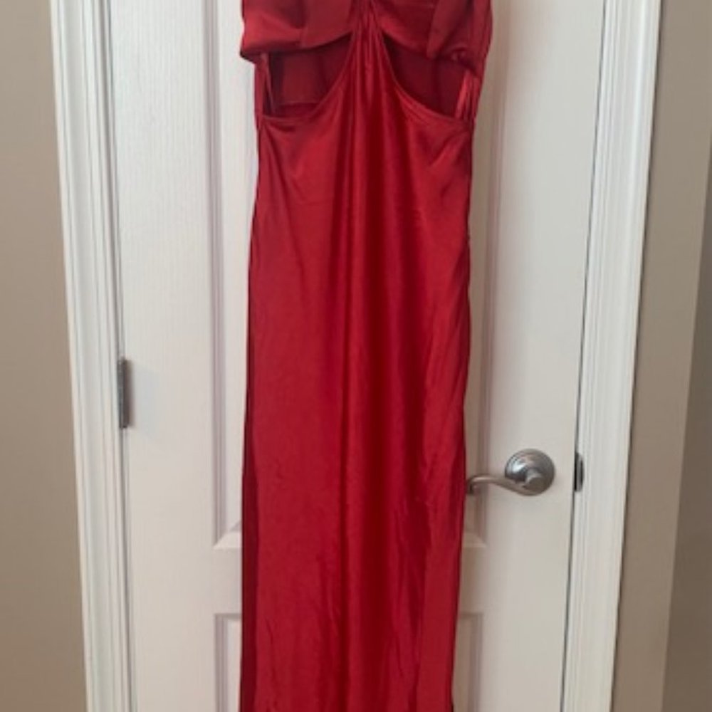 Angel Biba Red Satin Prom Dress with Cutouts NWT